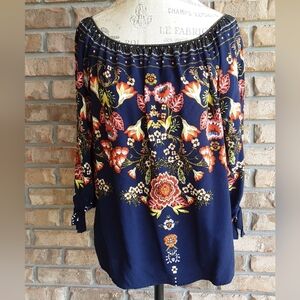 Corvina Floral Print Boho Off-Shoulder Blouse.